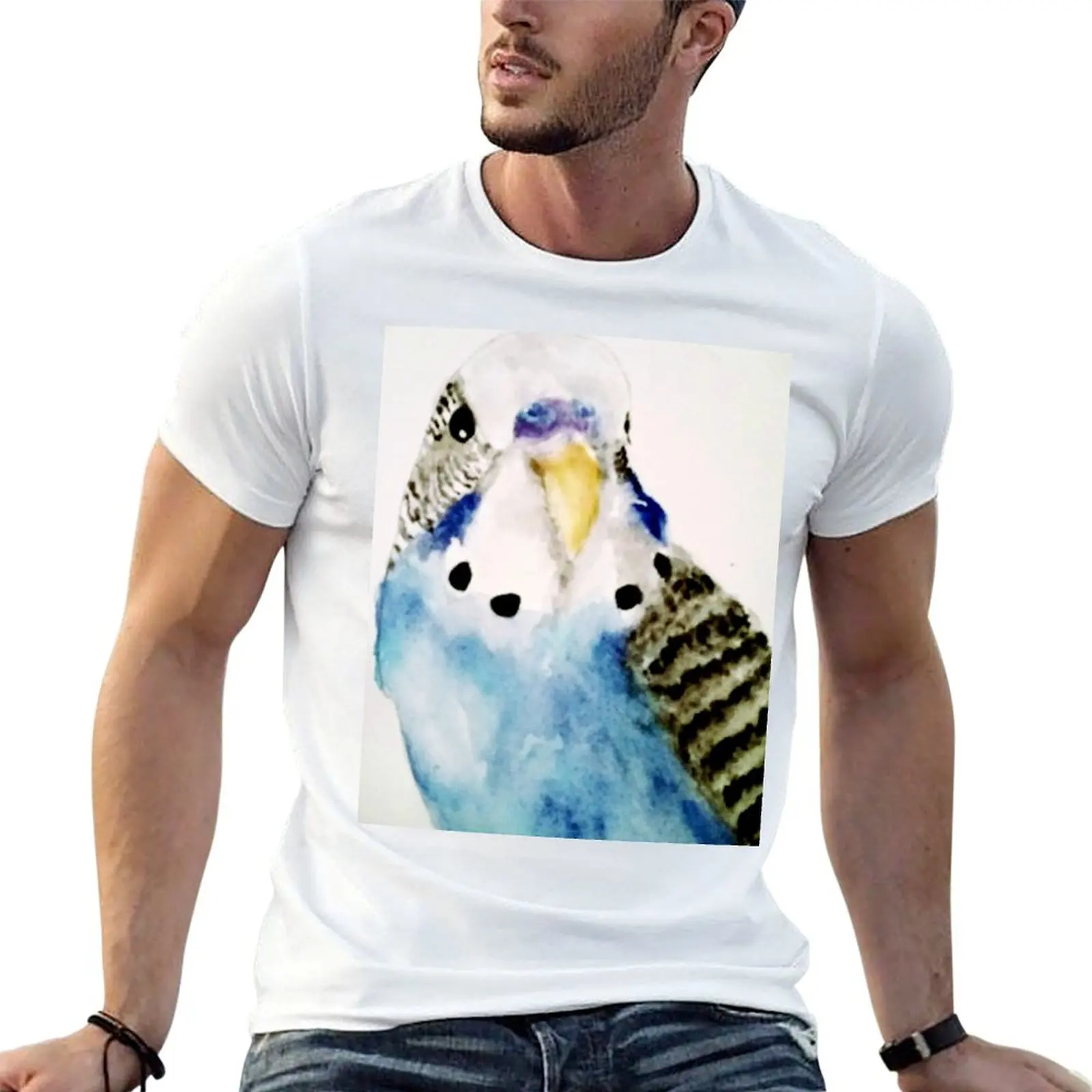 Little Budgie Parakeet Blue Bird T-Shirt Abstract Pattern Print Top