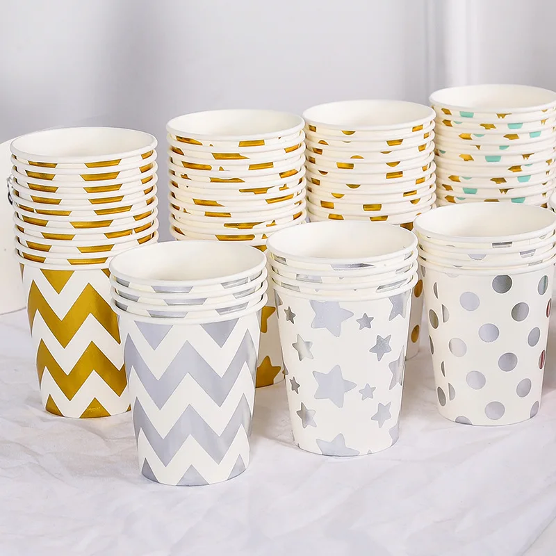 Pink Blue Stripe Dot Disposable Tableware Sets Paper Cups Plate Straws Fork Disposable Sets Wedding Birthday Party Decorations