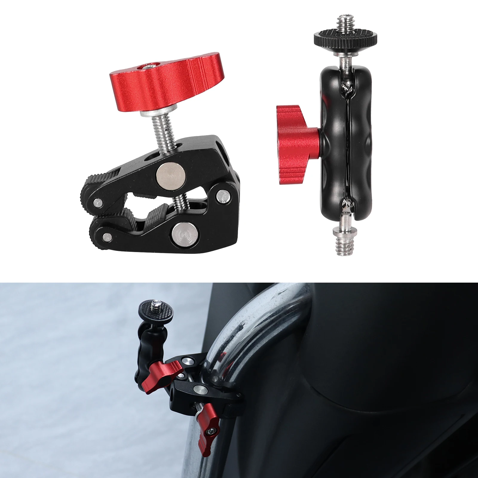 Super Clamp Mount Double Ball Head Adapter for DSLR Camera GoPro LED Light Mobile Phone Monitor Motorcycle Electronics Accessory