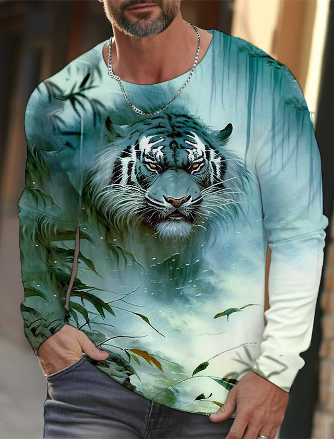 2024 New Tiger Print Pullover Autumn Winter Men\'s Casual Long Sleeve Round Neck Sweatshirt Streetwear Harajuku Men\'s Wear