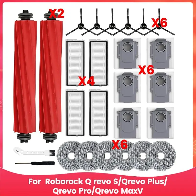

Hot Deal-For Roborock Q Revo S/Qrevo Plus/Qrevo Pro/Qrevo Maxv Robot Vacuum Main Side Brushes Hepa Filter Mop Cloth Dust Bags
