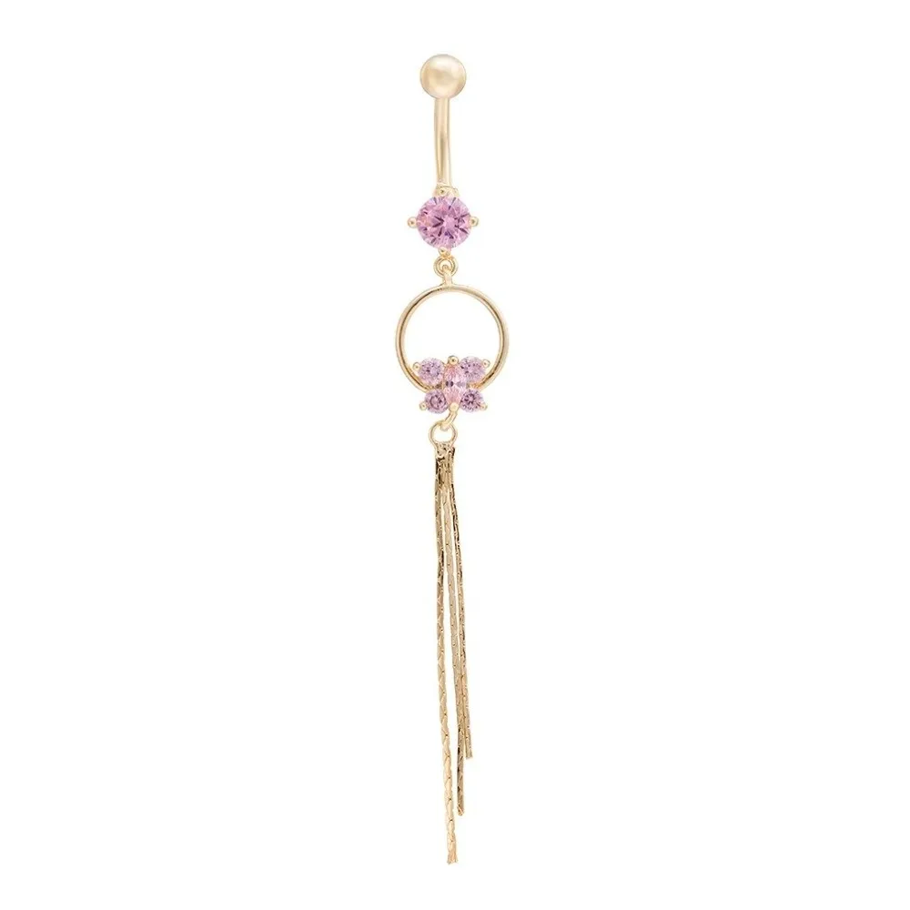 Beach Elegant Belly Ring Long Tassel Chain Design Navel Ring Individual Butterfly Shape Body Piercing Jewelry Belly Dance