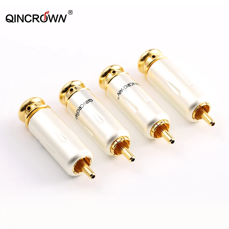 

QINCROWN High Quality Copper gold-plated RCA Plug Lotus Solder Plug Male Audio Video Connector For Cable DIY
