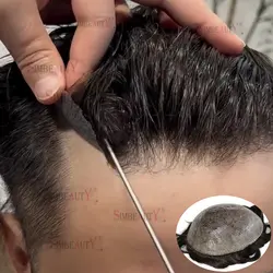 0.10mm Injection Thin Skin Pu Wig Toupee for Men Human Hair Natural Hairline Super Durable Microskin Capillary Prosthesis