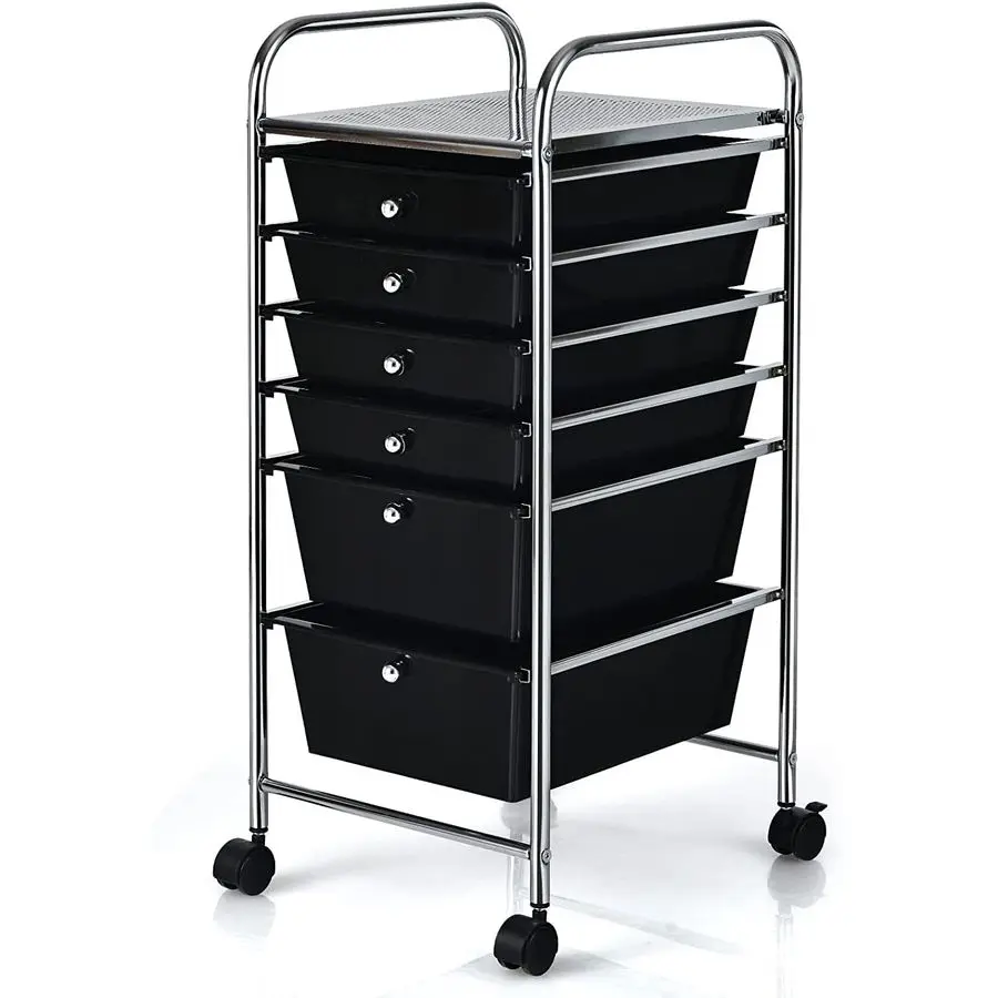 

6 Drawers Rolling Storage Cart, Mobile Utility Cart, Sundries Storage Cart w Lockable Casters for School, Office, Home, Barber S