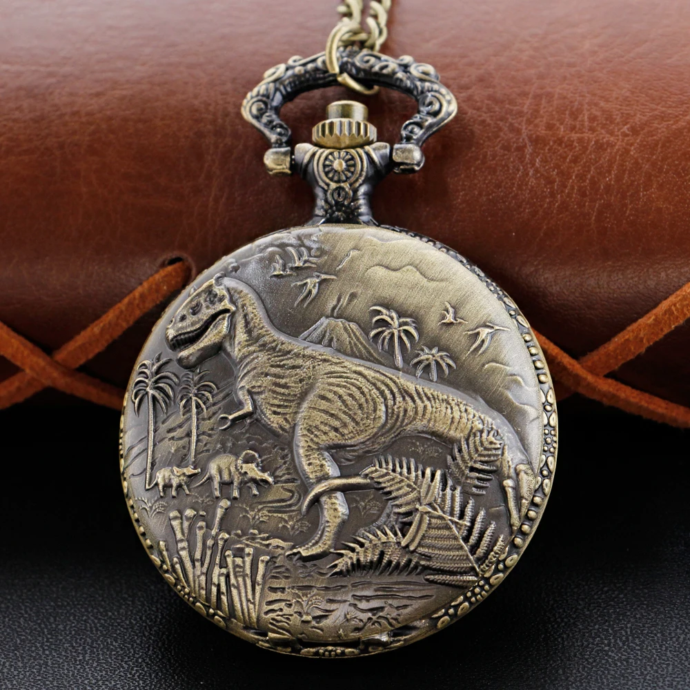 

Jurassic Tyrannosaurus Pocket Watch Steam Punk Necklace Digital Pendant Chain Clock Fashion Sculpture Women's Men's Gift Cf1365