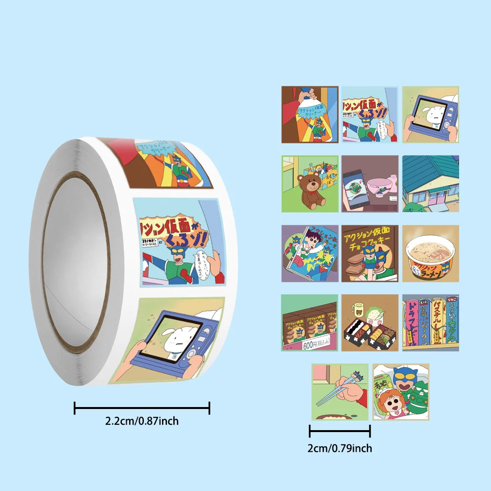 500pcs/Roll Cartoon Animation Crayon Shin Chan Stickers PVC Material Decoration DIY Mobile Phone Envelope Waterproof Stickers.