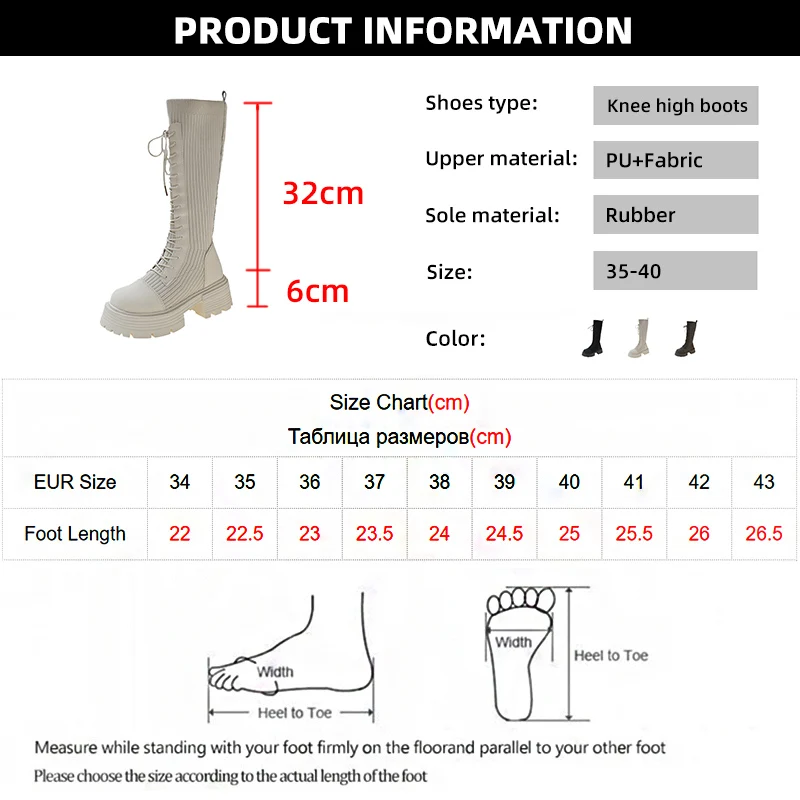 Rimocy 2023 Autumn Winter New Chunky Platform Long Boots Women Thick-soled Stretch Knitted Knee High Boots Woman Botas De Mujer