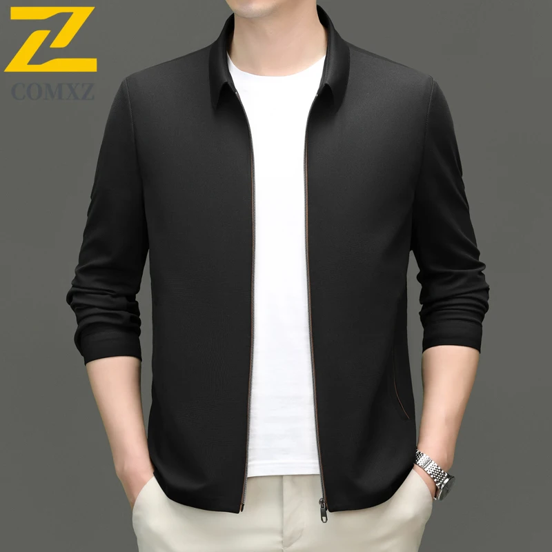 

COMXZ Мужская красивая куртка Slim Fit Высокая мода Однотонное деловое повседневное пальто Легкие офисные дорожные куртки для гольфа Осень