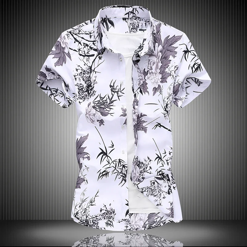 Summer New Men\'s Linen Shirt 2023 Fashion Casual Male Short Sleeve Flower Shirt Large Size Brand Men\'s Clothing 5XL 6XL 7XL