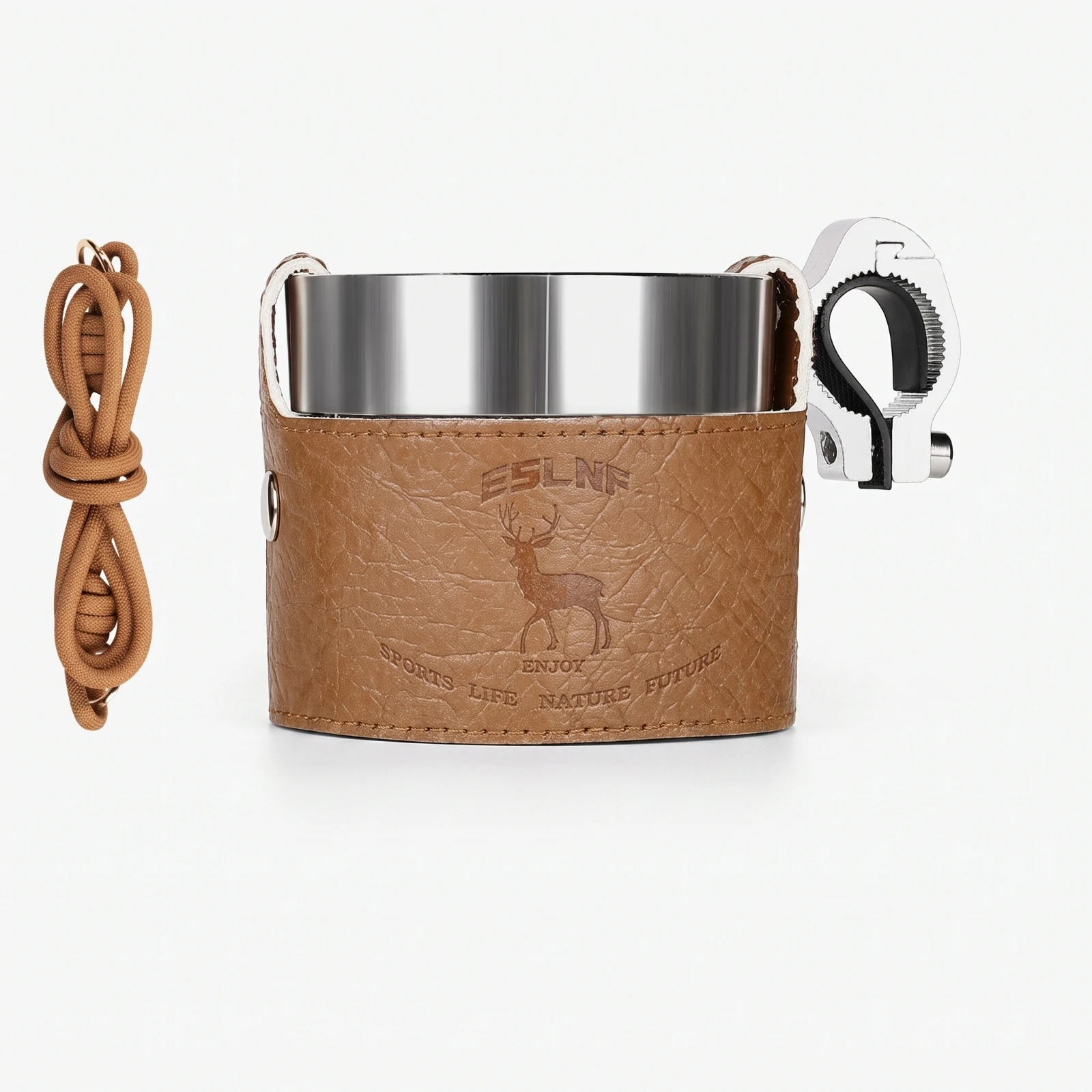 Cup Sleeve with Strap Hands-Unrestricted Leather Cup Holder Drink Carrier Adjustable Portable for Commuters, Commuting, Outdoor