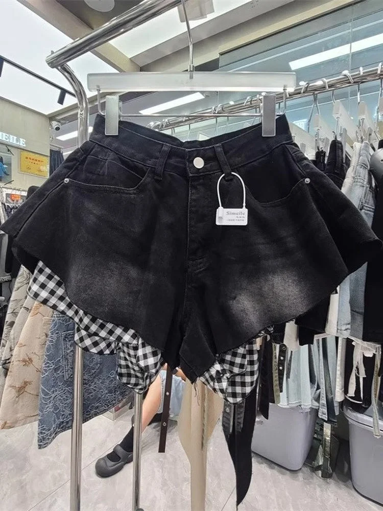 

Summer 2026 Trendy Sweet And Spicy Ruffle Hem Wide Leg Denim Shorts High Waist Commuter Style Korean Brand Slim Fit Pocket De...