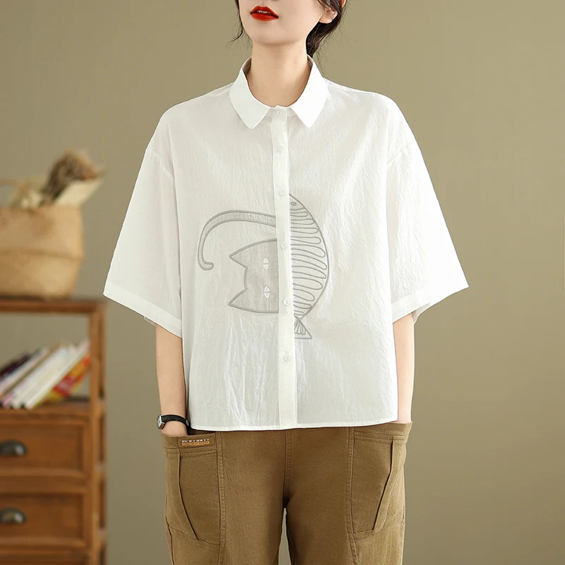 

Женский повседневный свободный хлопковый ор Све с вышивкой irt для похудения, модный открытый кардиган, весна-лето, дышащий комфортный...