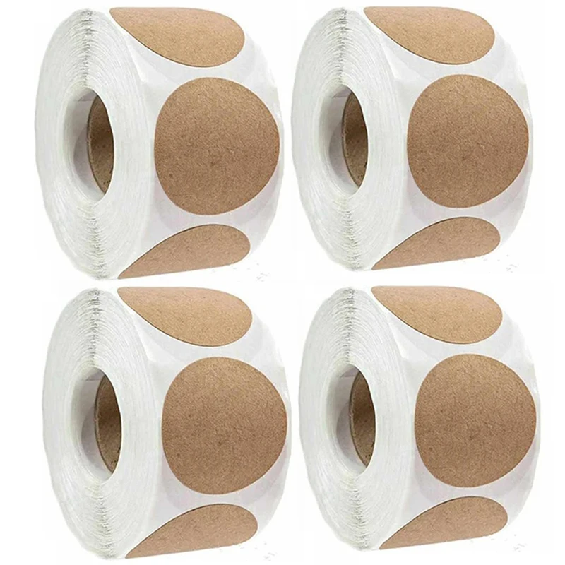 500-2000Pcs Kraft Round Stickers Self-adhesive Label Paper Sticker Classification Name Personalized Labels Thank You Stickers