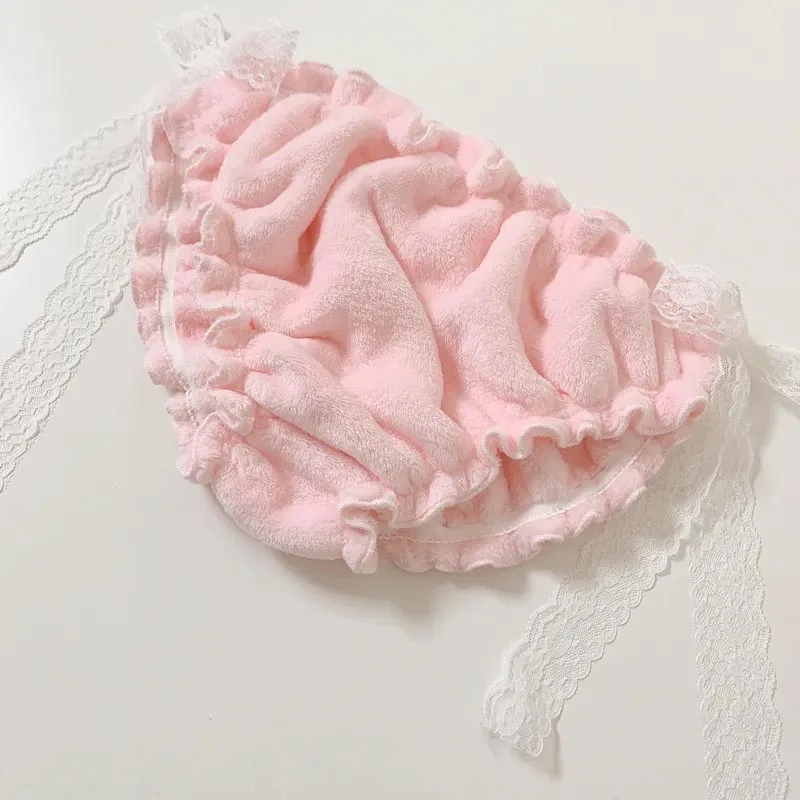 Men's Sexy Pink Flannel Lace Briefs Puffy Touch Warm Thick Soft Lolita Panties Light Weight Live Show Dance Panty Private Party