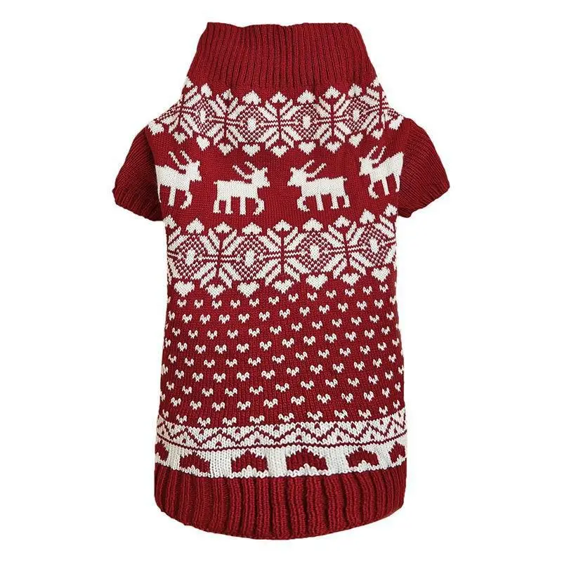 M21 Holiday new pet clothing deer retro pattern heart red Christmas tree collar knit dog sweater