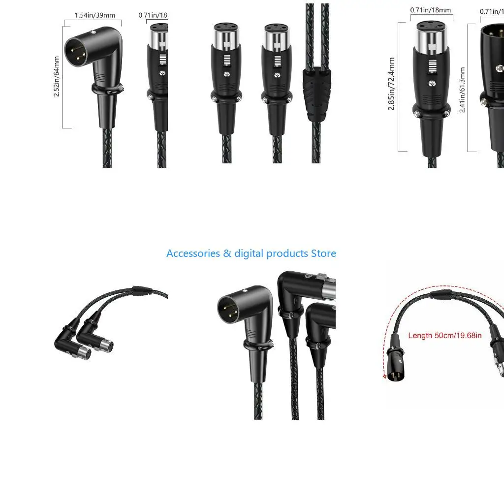 77JD Durability 3 PinXLR Splitter Cord Male to Two Female 50cm Highly speed Transfer for Audios Devices Stage Systems