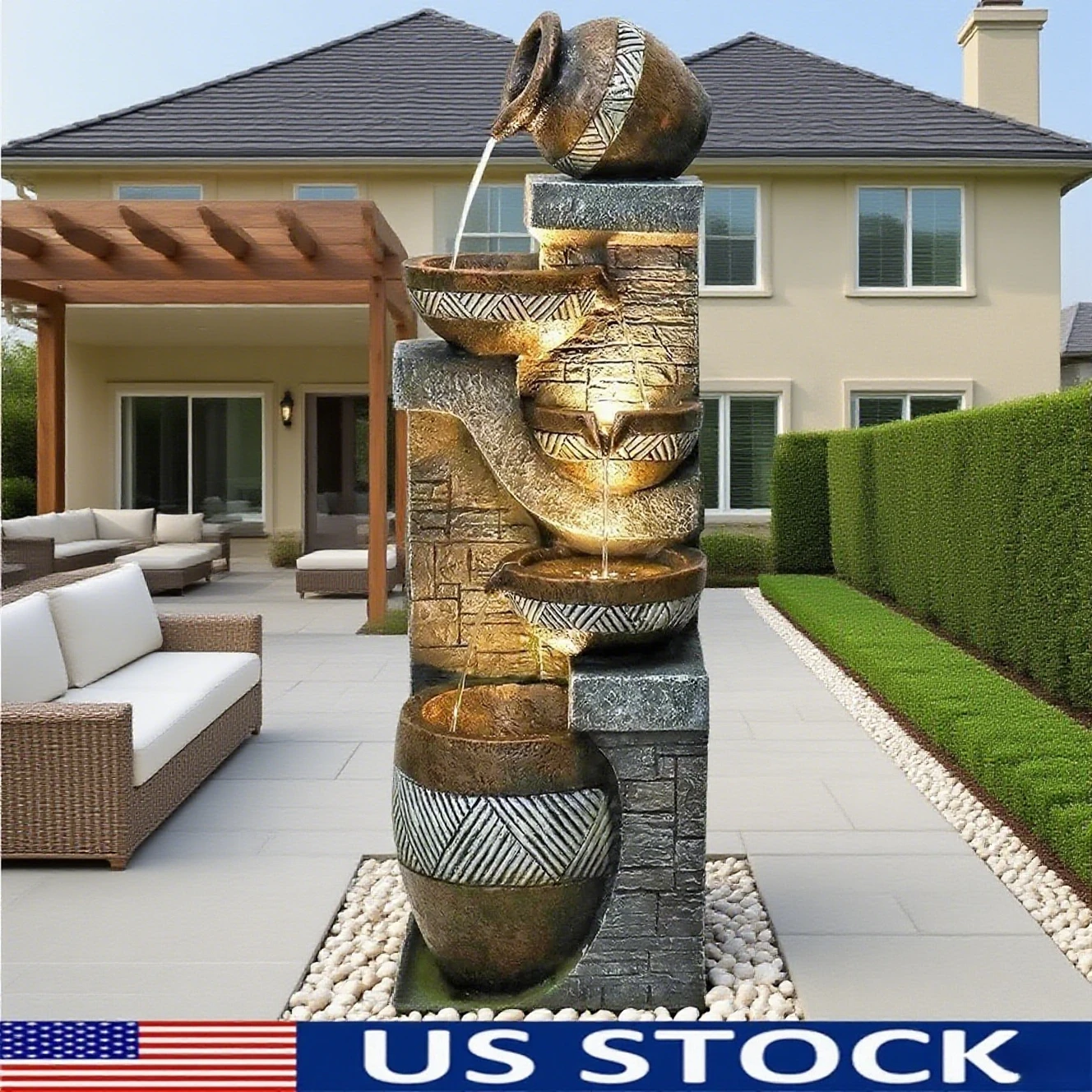 

Элегантный 5-ярусный каскадный фонтан — прочный дизайн из смолы со встроенными подсветками для успокаивающих звуков в саду внутри и снаружи.