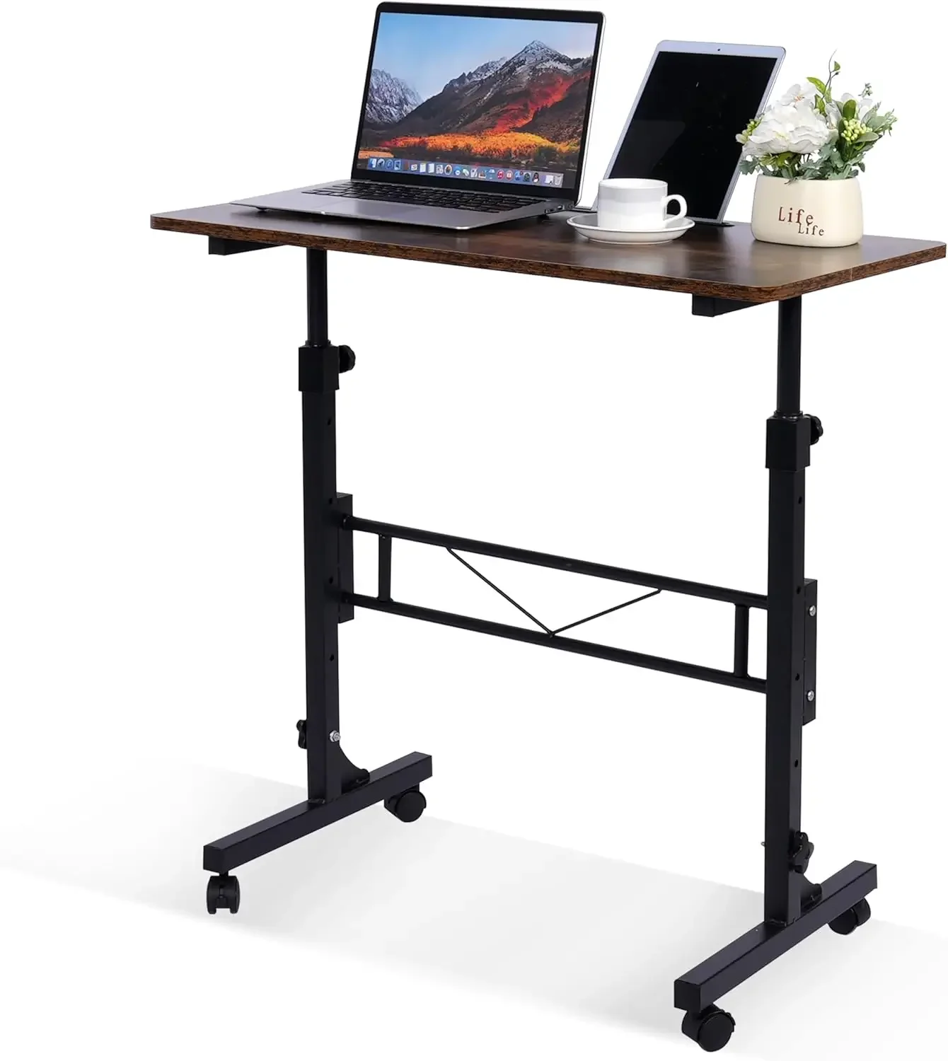 

Adjustable Height, Mobile Stand Up Desks with Wheels Small Computer Desks Rolling Desk, Portable Laptop Desks Rustic Standing