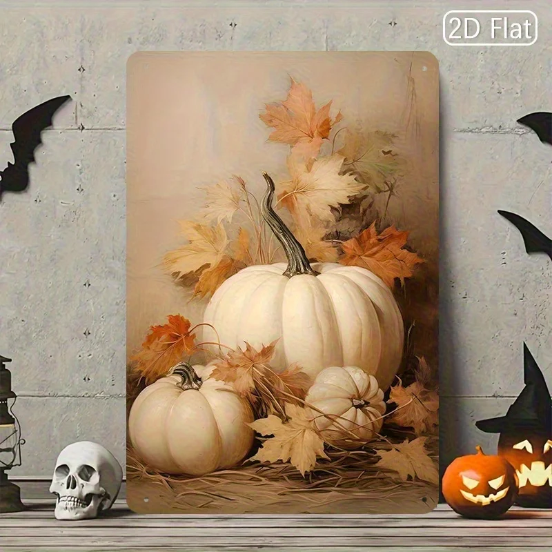 2D flat, 1 piece vintage pumpkin leaf  signage - Halloween and Thanksgiving decorations - Cozy Autumn Wall Art Plaque