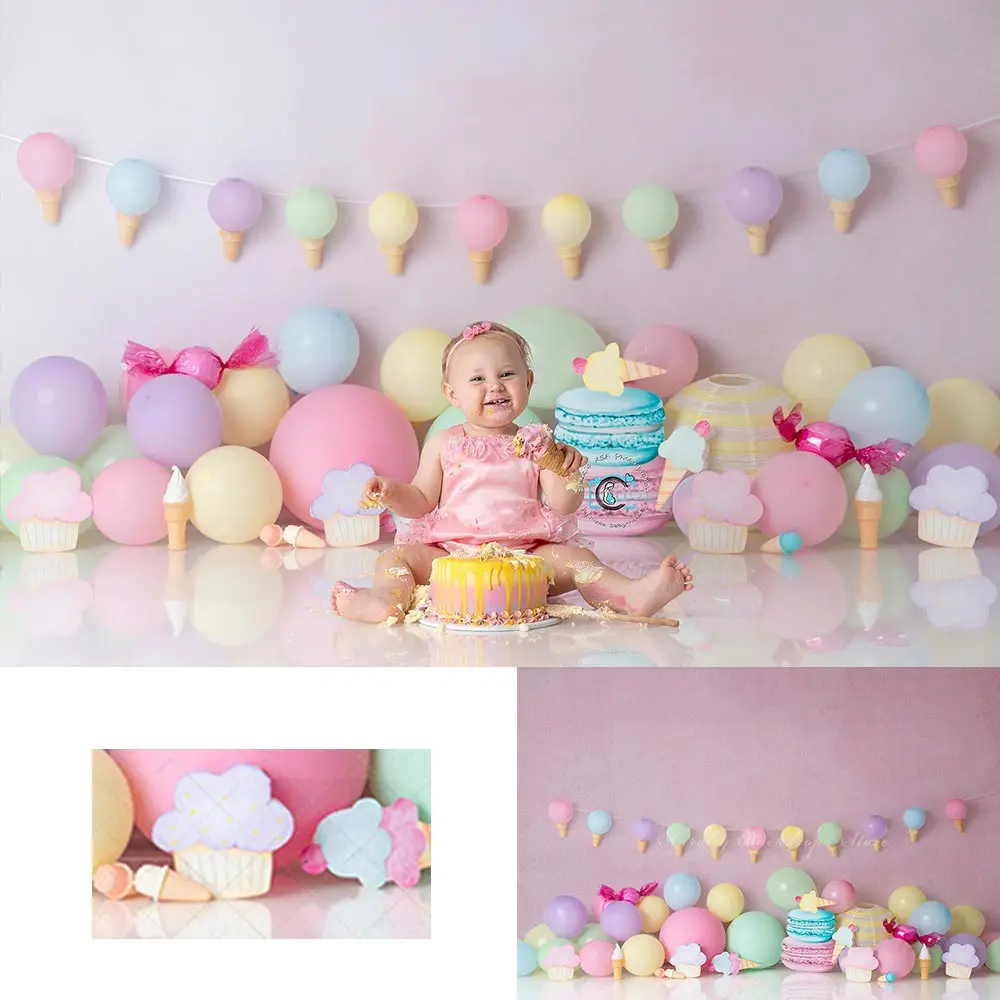 

Ice Cream and Candy Photography Backdrop Balloons Kids Baby Cake Smash Photocall Decors Child Girls Adult Birthday Backgrounds