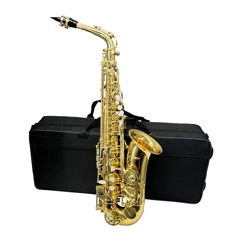 

Gold Lacquer brass Eb Alto Saxophone Woodwind Instrument Top Quality Brass Engraving and Gorgeous Sound with Hard Case,Reeds