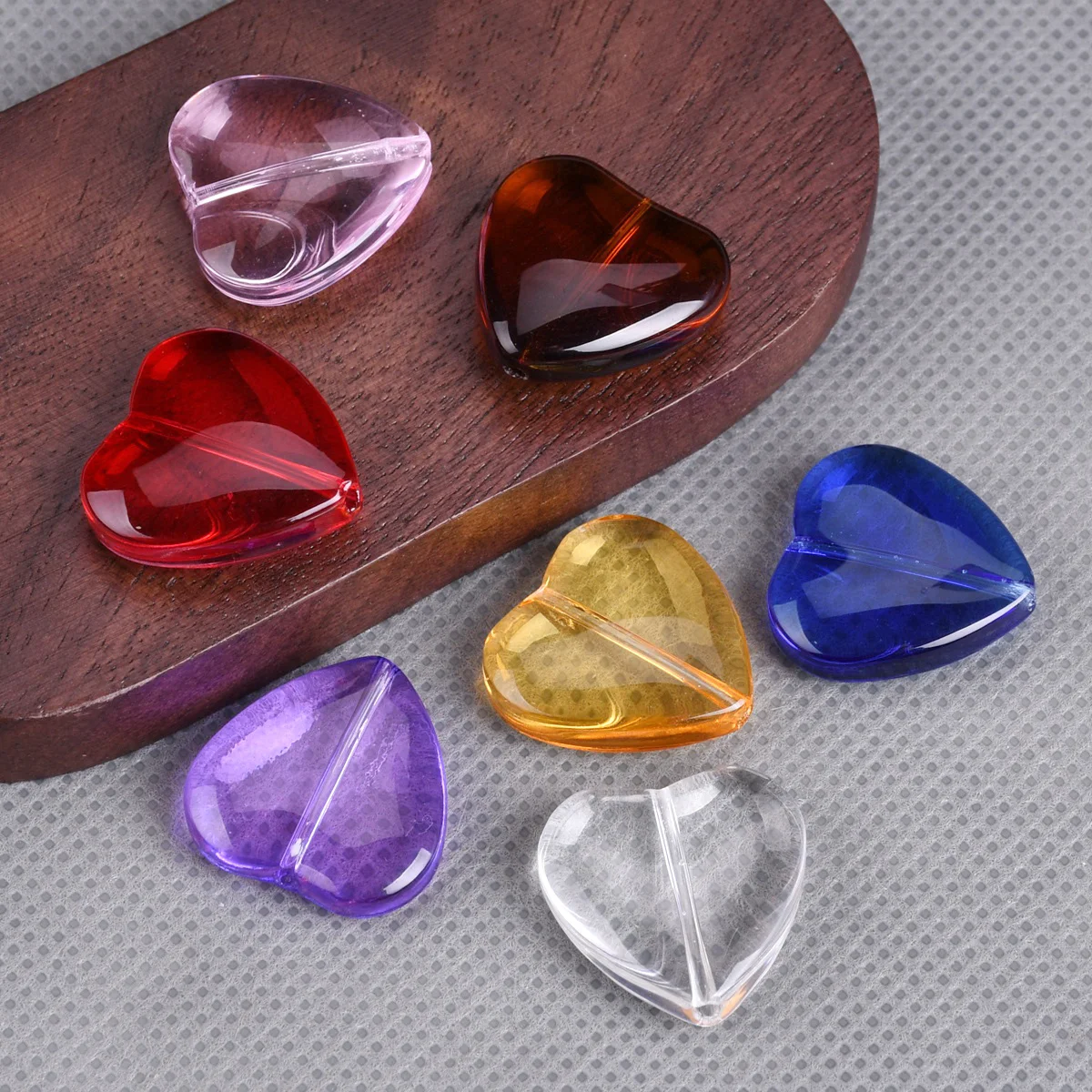 5pcs Red Heart Shape 20mm Glossy Loose Crystal Glass Beads For Jewelry Making DIY Crafts Findings