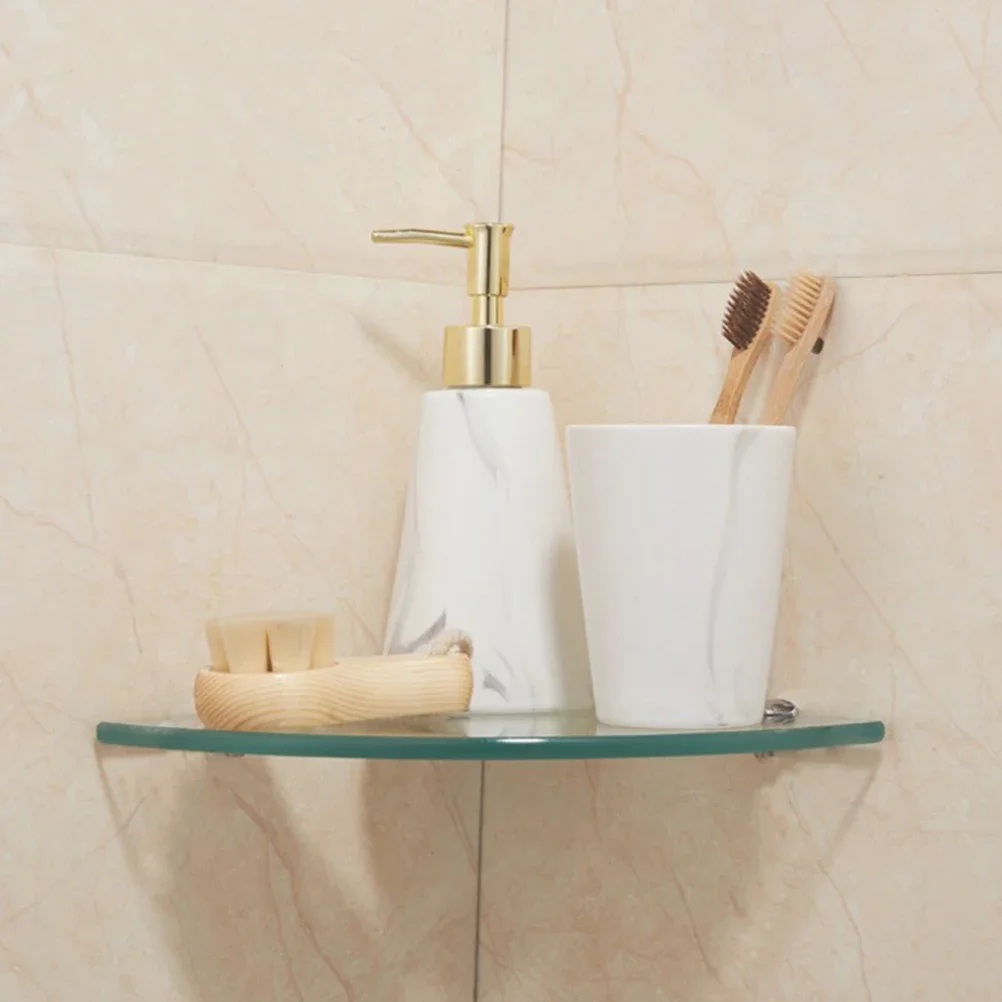 1pcs Bathroom Glass Shelf Wall Corner Shelf Wall Corner Triangle Storage Rack Bathroom Wall Corner Mount Storage Holder 20x20cm