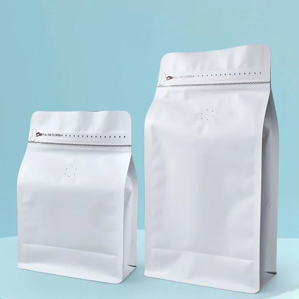 50pcs Resealable Matte White 100g 250g 500g 1kg Roast Coffee Bean Powder packaginge Bags with valve and Zipper