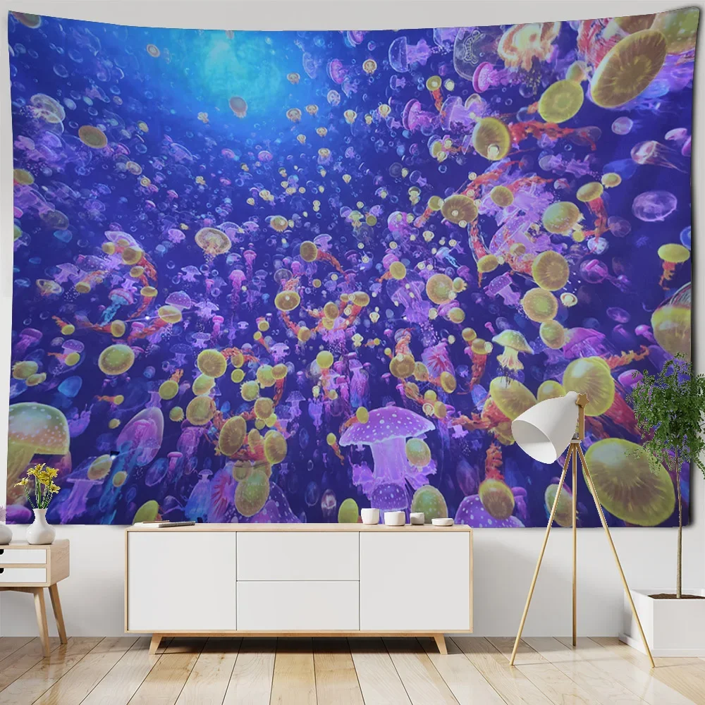 Home decoration tapestry, dreamy jellyfish wall hanging cloth, cartoon art decoration, Bohemian children's room background cloth