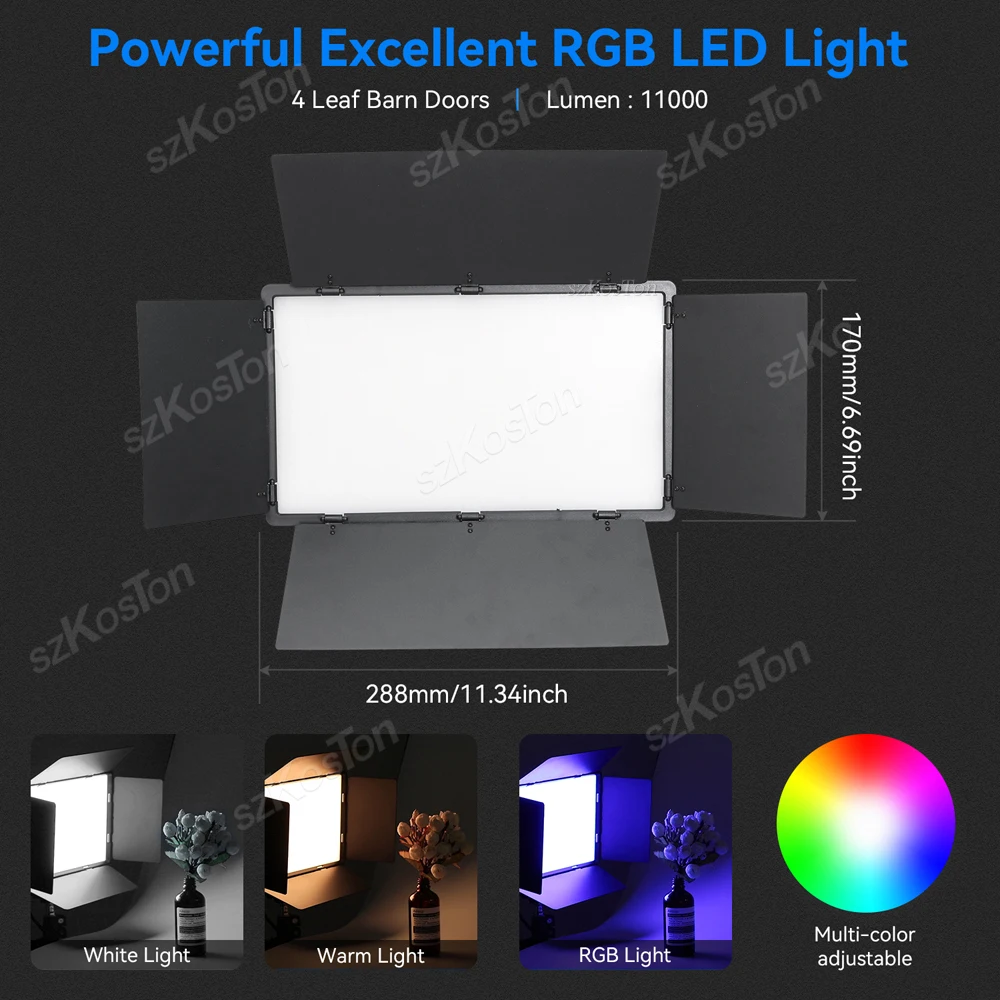 U800 RGB LED Video Light Photo Studio Lamp Bi-Color 3200K-5600K Dimmable with Tripod Stand Remote for Video Recording