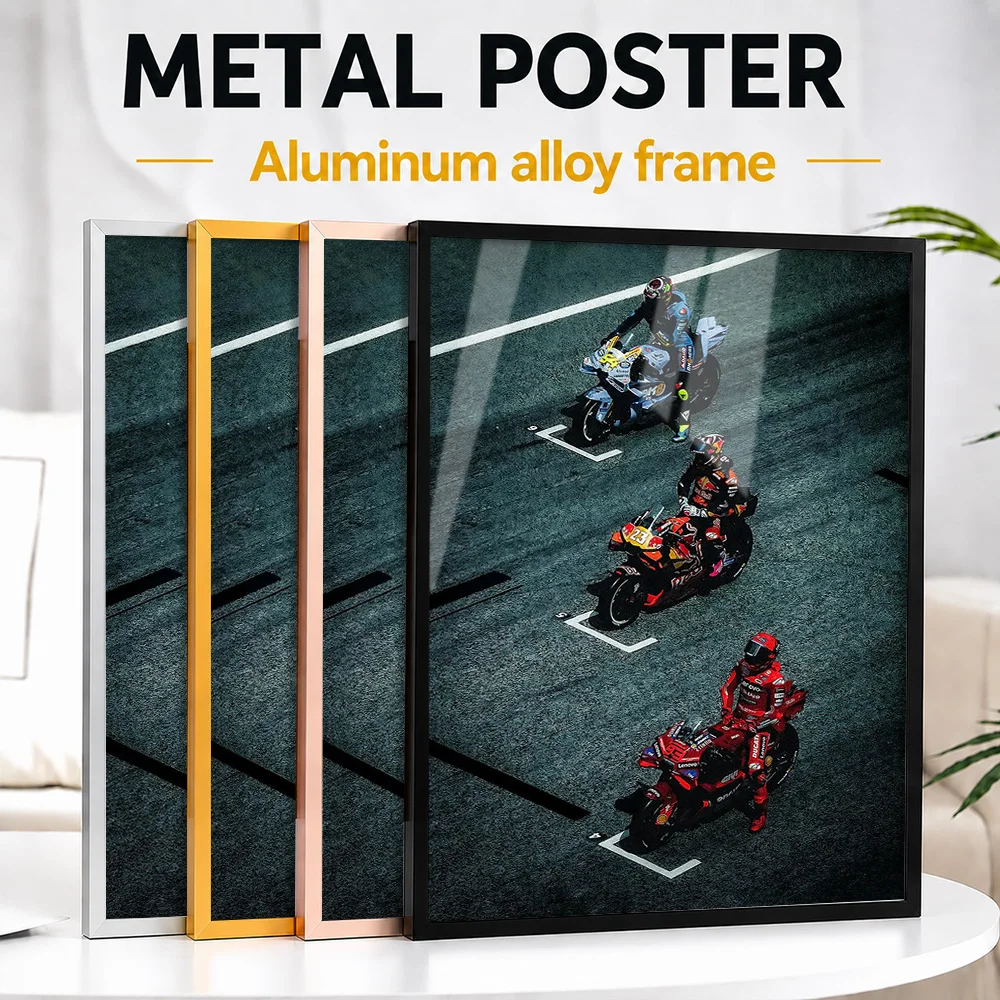 MotoGP Racers On The Starting Grid Framed Metal Print Customized Photo Bold Rider Style Wall Art For Garage Memorable Fan Gift