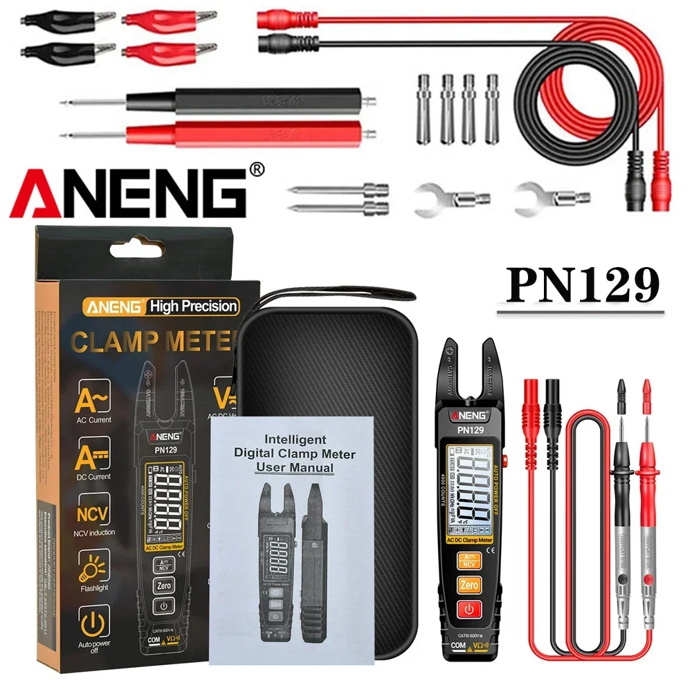 ANENG PN129 Clamp Meter Smart 4000 Counts Multimeter U-shaped AC/DC 600V Voltage Current Resistance NCV Sensing Test Tools