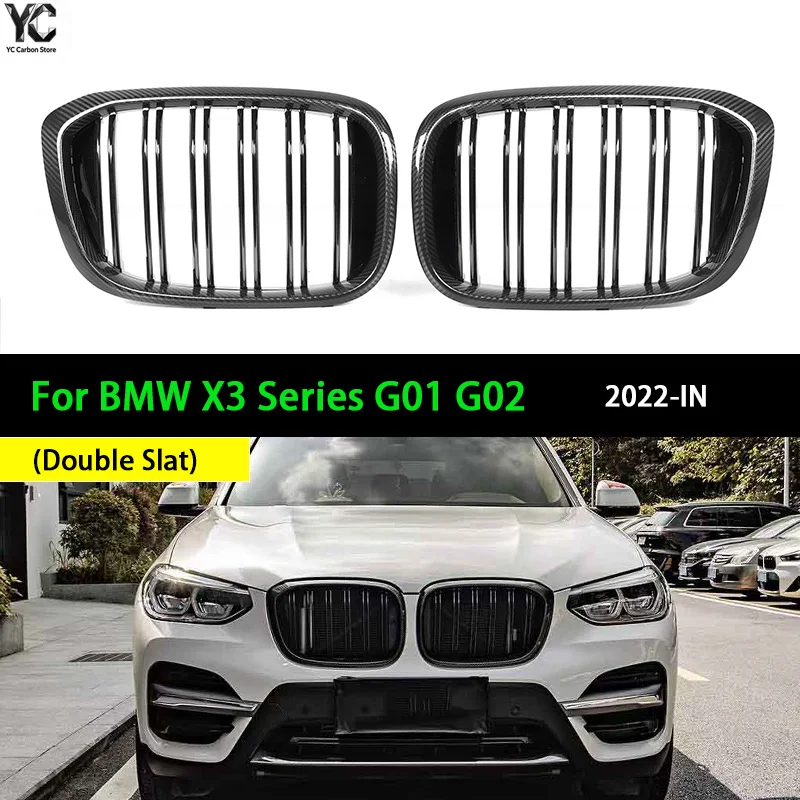 Real Dry Carbon Fiber Racing Grills For BMW G01 G02 LCI 2022-IN Single Slat Front Bumper Kidney Hood Grille