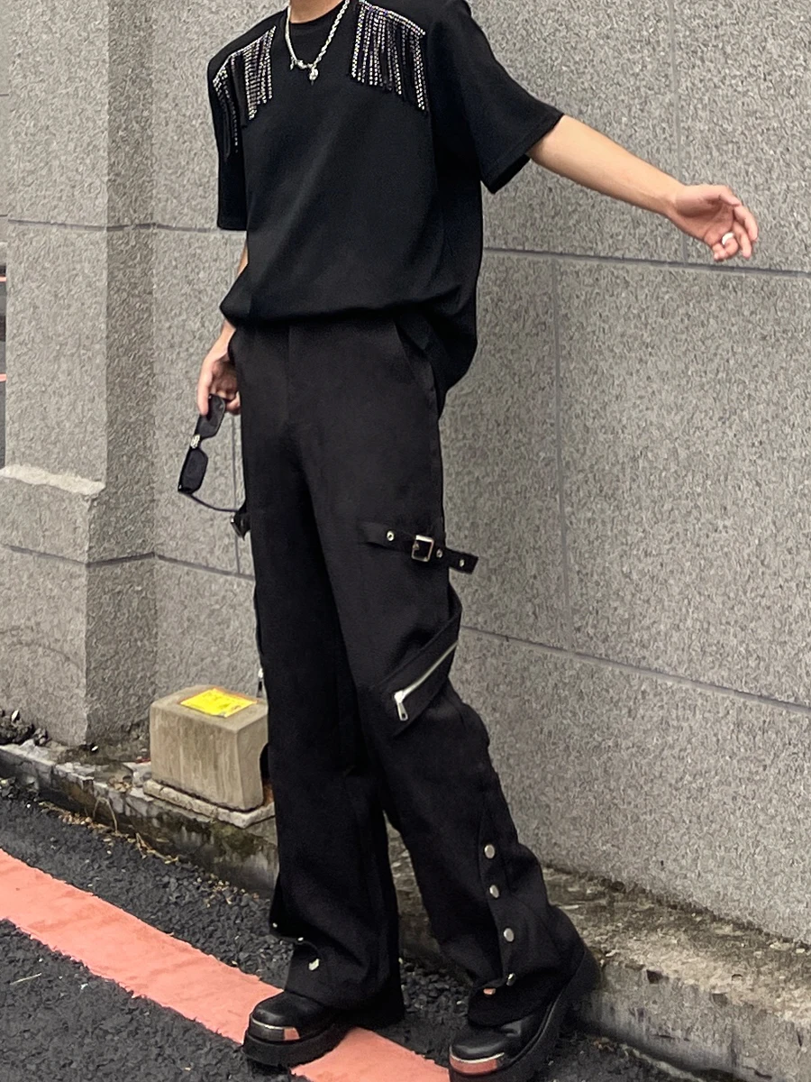 Korean Fashion Trend Design Sense Rivet Zipper Casual Overalls Loose Versatile Thin Vertical Handsome Boys Straight Pants