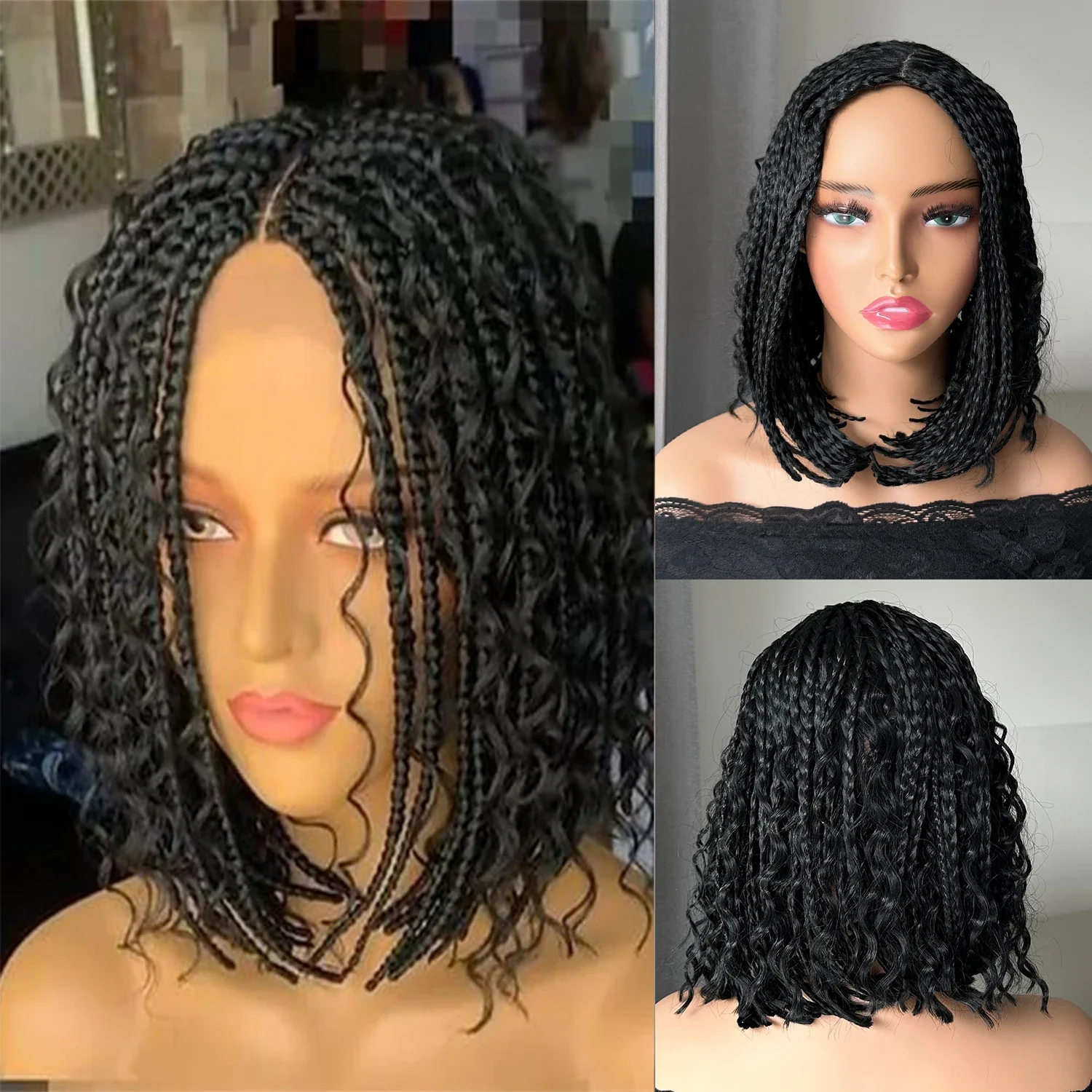 14in curto trançado peruca com caixa de trança livre trança bob perucas para mulheres deusa sintética cornrow tranças peruca de cabelo encaracolado perucas cosplay