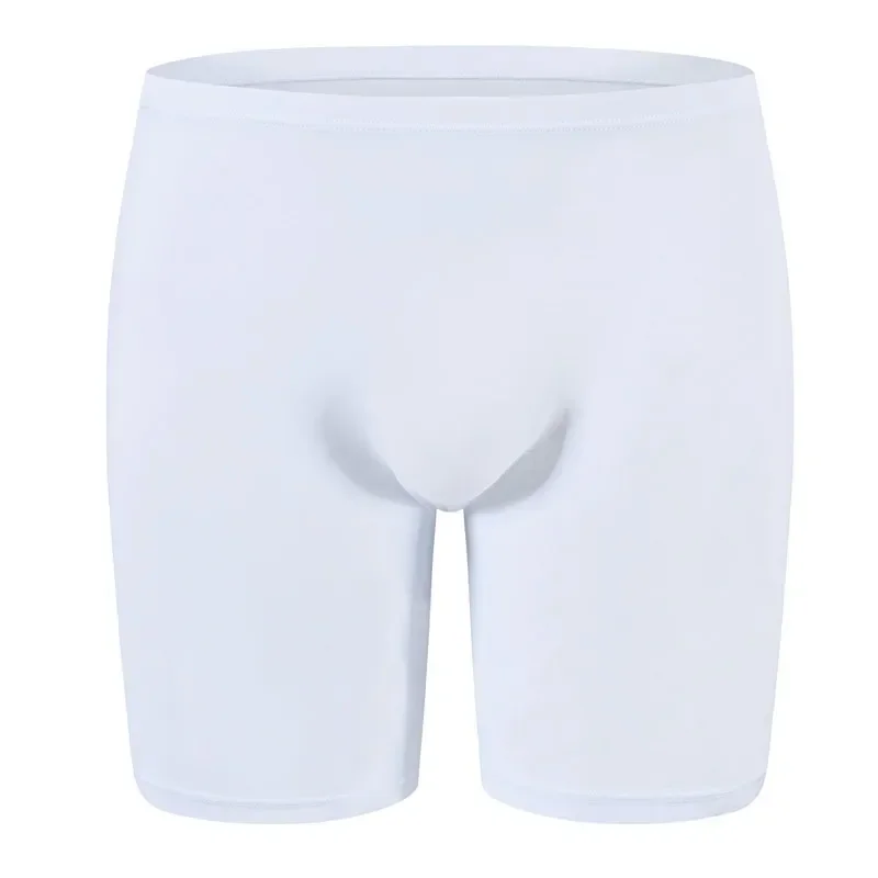 Men's Ice Silk Leg Trunk Transparent Sexy Bulge Pouch Boxer Shorts Solid Color Oil Shiny Smoothy Hip Lift Elastic Sports Panties