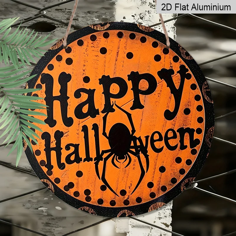 2D Flat, 1pc Spooky Elegant Spider-Themed Round Door Sign - Aluminum Hanging Plaque Suitable for Home Wall Decor, Bar, Patio