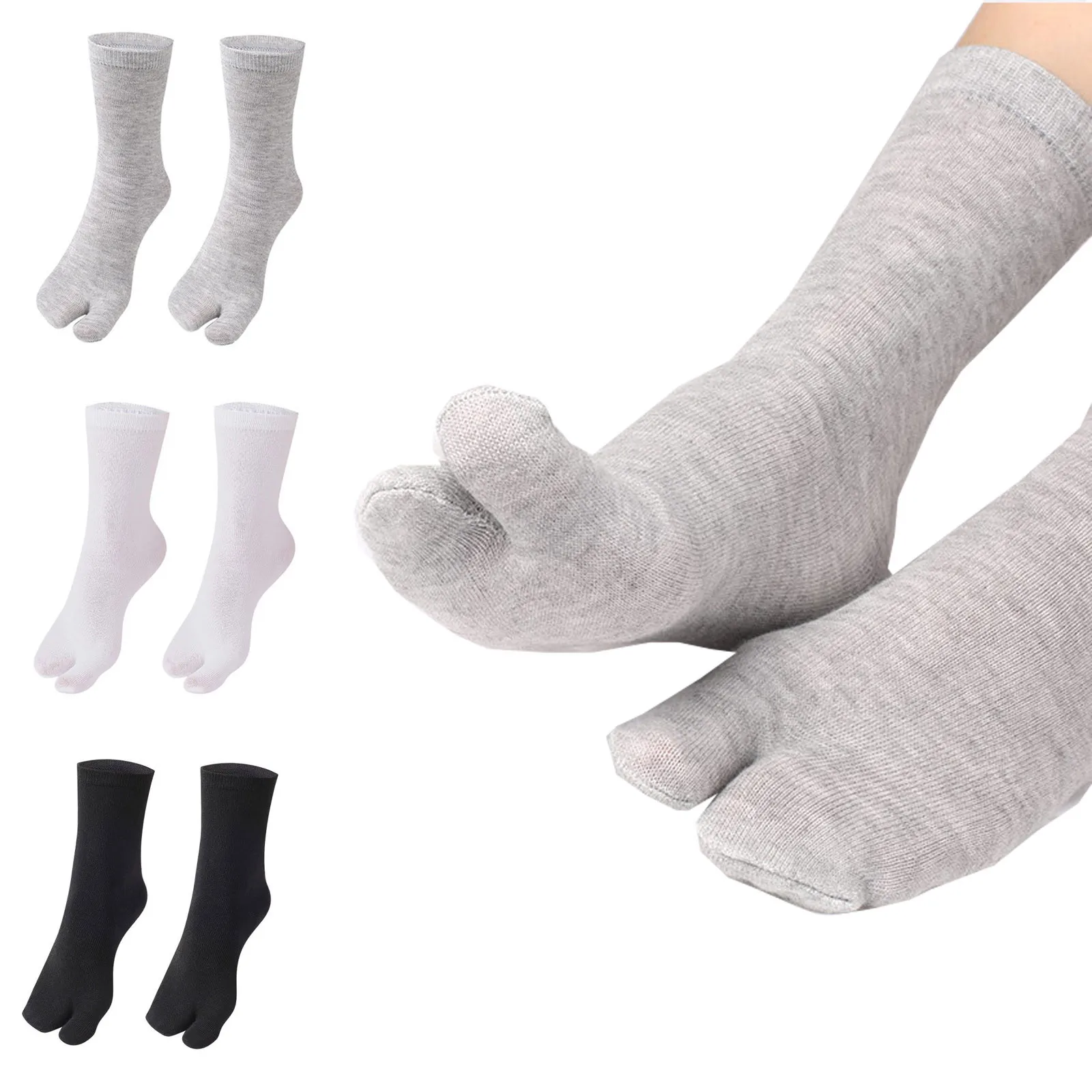 

Men's and Womne's Solid Color Dividing Toe Cotton Socks Casual Sports Trainer Running Breathable and Comforatble Socks