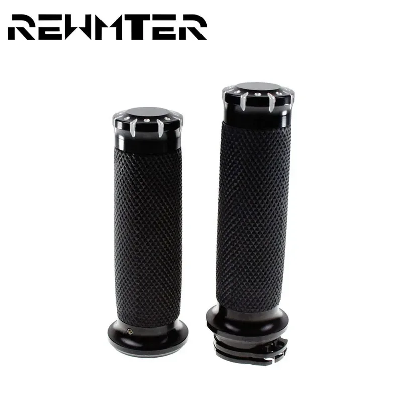 

1" 25mm Motorcycle Aluminum Handle Grips Black CNC Handlebar For Harley Touring Dyna Sportster 883 1200 XL Softail Custom