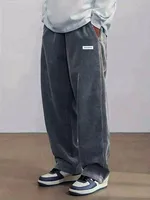 Autumn Mens Corduroy Casual Pants Fashion Loose Fit Pants Straight Sweatpants Elastic Waist Drawstring Outdoor Streetwear 4