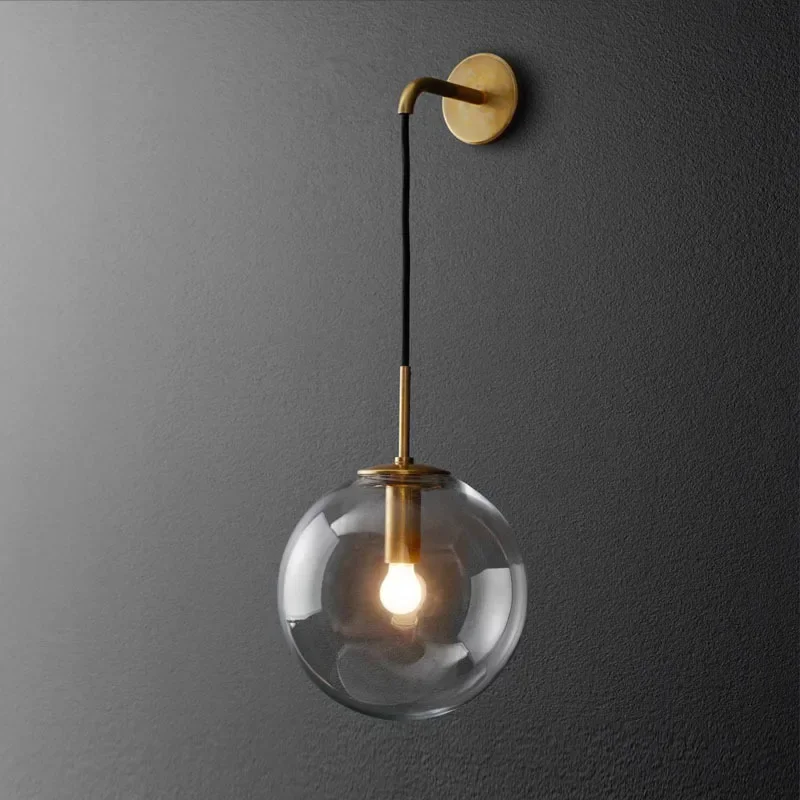 

Postmodern Glass Ball Wall Lamp American Style Retro and Simple Personality Bedside Living Room Corridor Staircase Nordic Lamp