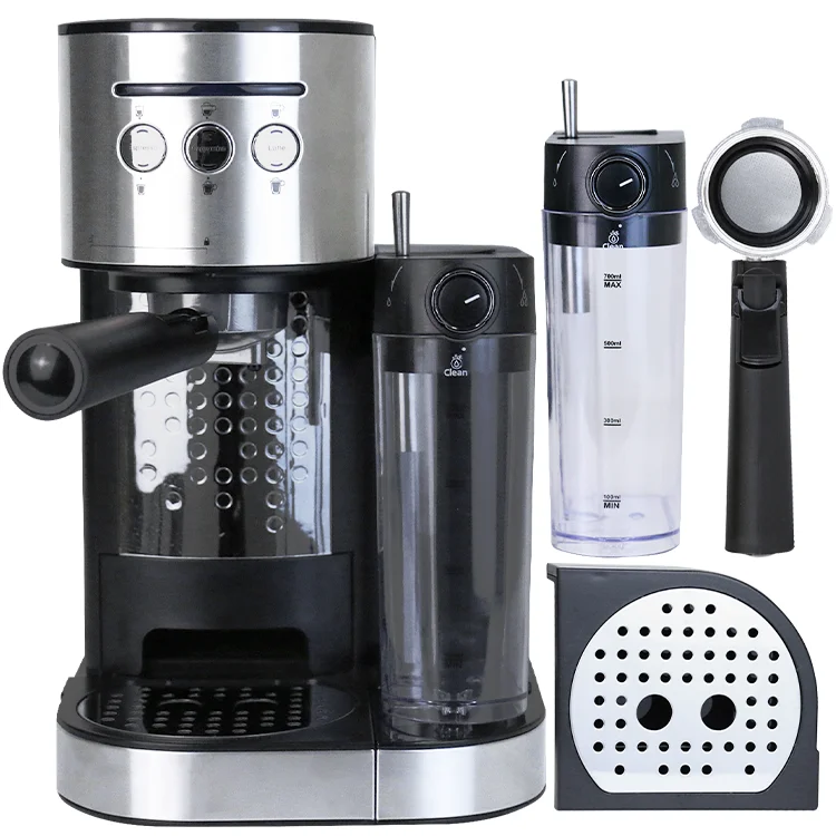 ماكينة صنع قهوة اسبريسو شبه أوتوماتيكية 2 في 1 متعددة الوظائف مع صندوق حليب