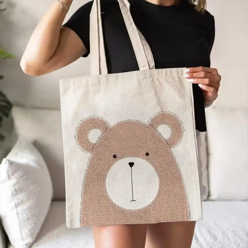 Cute Cartoon Animals Storage Bags Canvas Double-Sided Print Fashion Shoulder Tote Shopping Bag Gift Eco Handbags