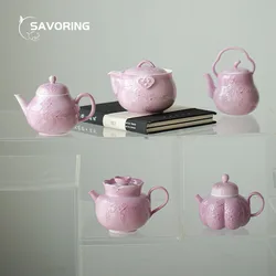 Hand Stacked Flowers Tea Pot Pink Hand Pot Puer Tea Kettle Pots Chinese Tea Set Tea Infusers Tea Maker Tea Jug Tea Accessories