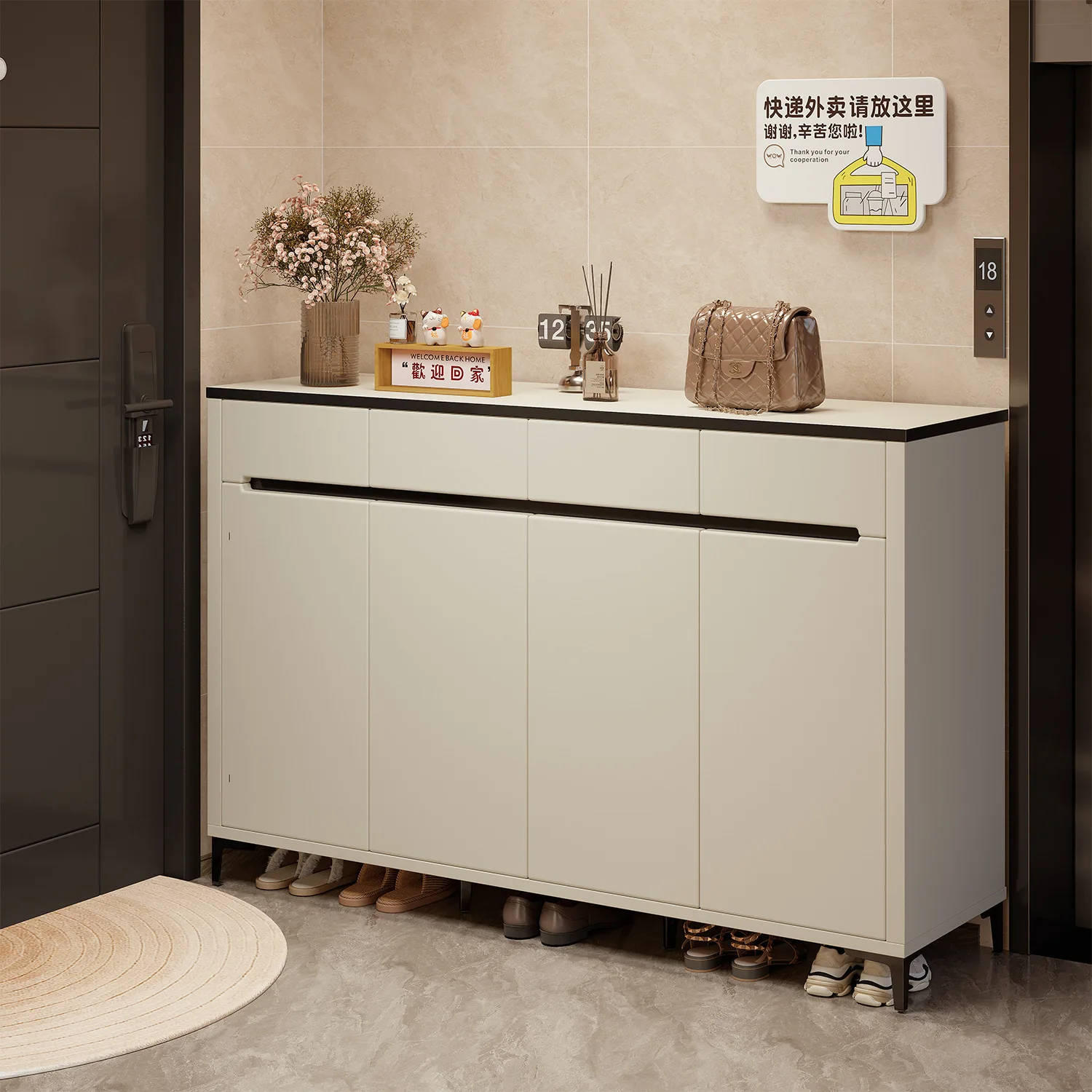 Shoe cabinet indoor large-capacity multi-layer storage cabinet at the entrance of the household is integrated with a wall-facing