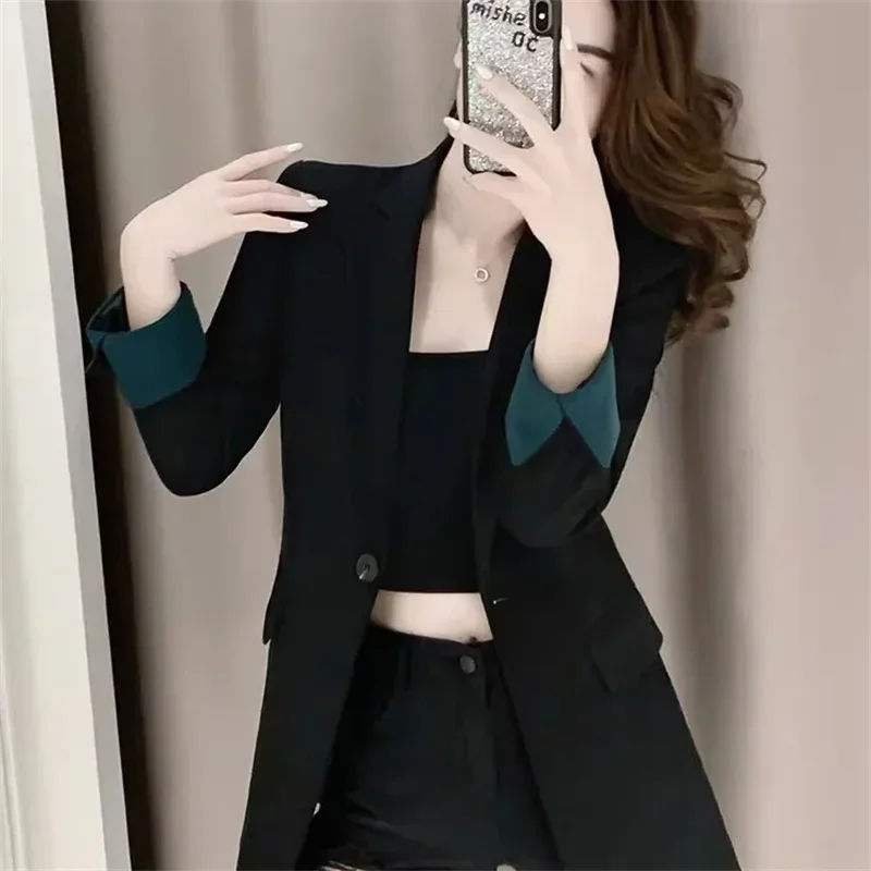 Pop Chic Black Suit Jacket With Lining Female Spring New Autumn 2025 New Korean Fashion Slim Net Red Office Ladies Blazer Femme