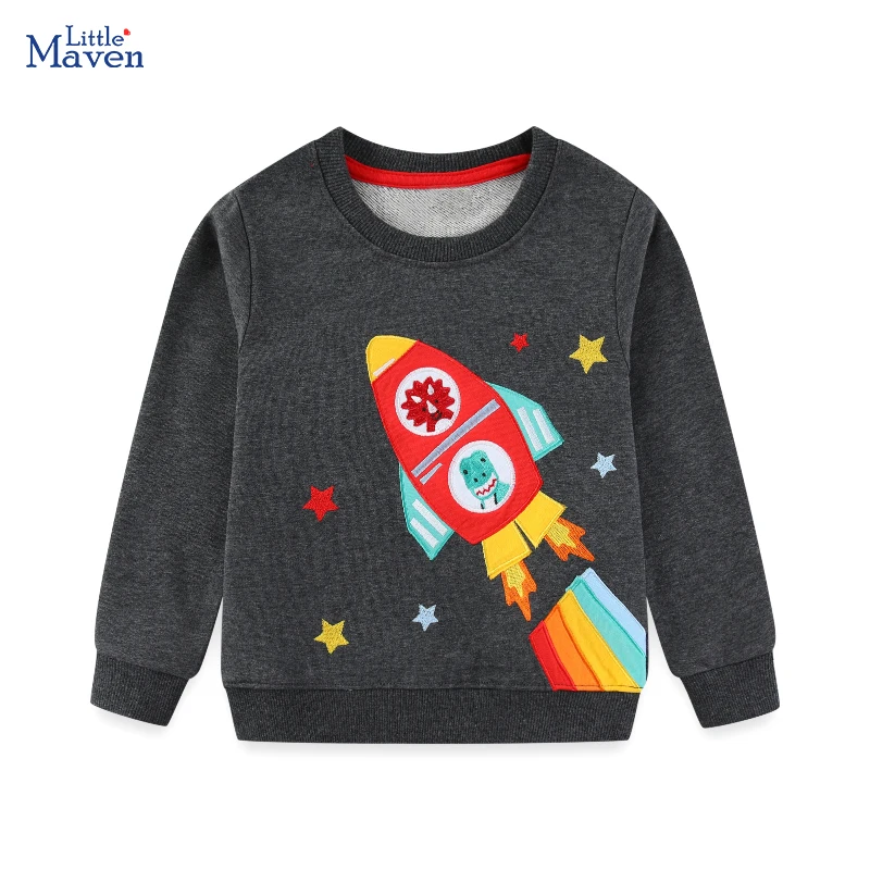 

Детская осенняя одежда Little maven для мальчиков, 2025 год, свитшот с рисунком ракеты для маленьких мальчиков, детская одежда, свитер, повседневные топы, спортивная одежда