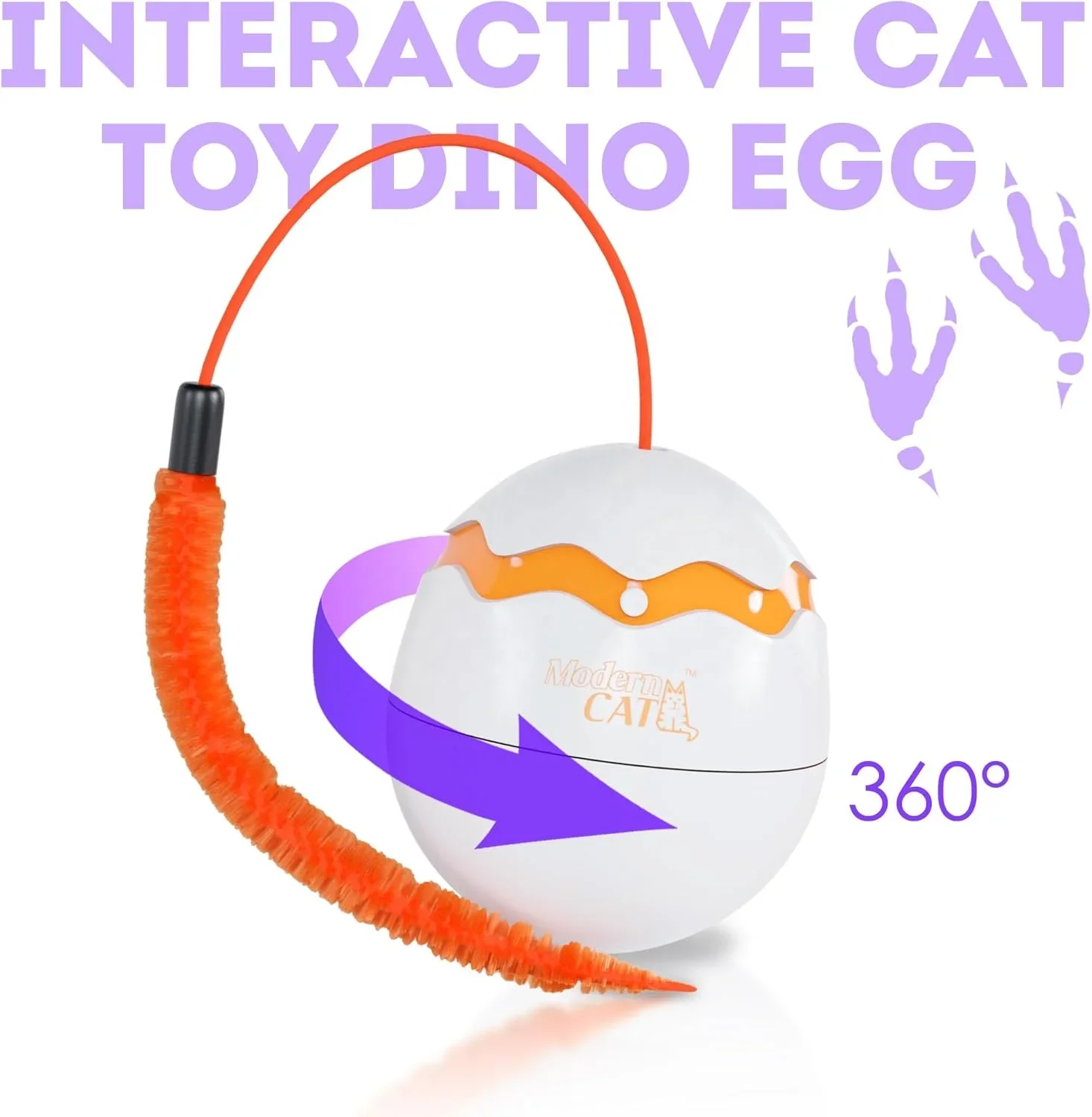 Interactive Cat Teaser Toys Automatic 360-Degree Rotation Dino Egg Spinner Self Rotating Automatic Pet Moving Toy for Cats