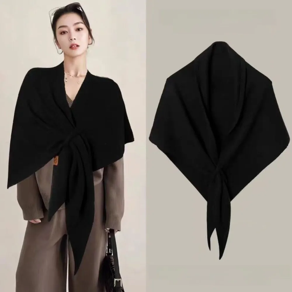 

Casual Solid Color Knitted Shawl Thickened Neck Wrap Triangle Scarf Soft Winter Warm Wool Blended Shawl